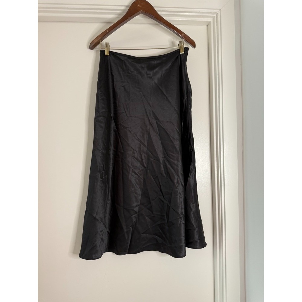 NWT Wom XL CIDER Black Satin Basic ZipUp Midi Skirt Party‎ Office Goth Everyday